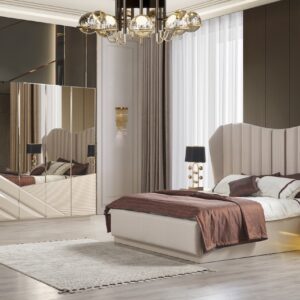 luxury European bedroom set Deluxe modern bed wardrobe dresser Chicago showroom