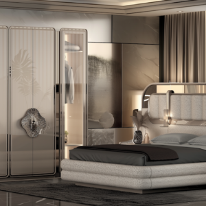 luxury European bedroom set Neva modern bed wardrobe dresser Chicago showroom