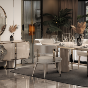 luxury European dining room set Neva modern table chairs console Chicago showroom
