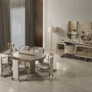 luxury Pera dining table set with console mirror elegant interior
