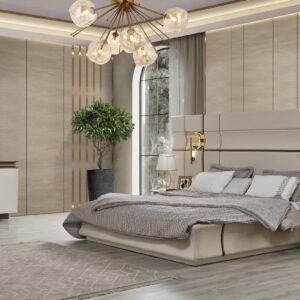 European Piano bedroom set with wardrobe dresser and nightstands premium USA