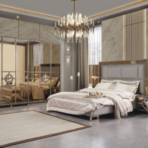 luxury European bedroom set Prestij modern bed wardrobe dresser Chicago showroom